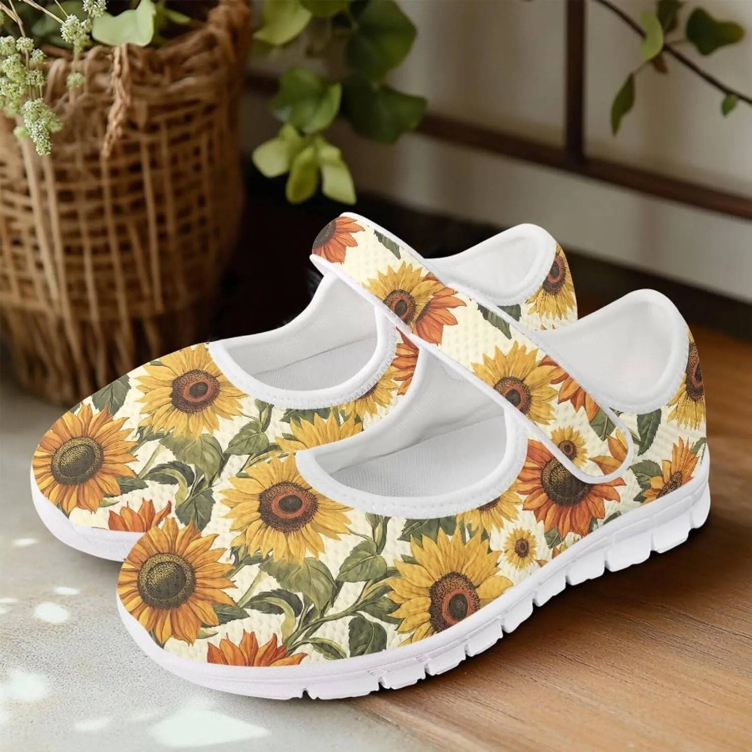 Coloranimal Mary Jane Flats Shoes for Women Casual Mary Jane Shoes Slip On Shoes Buckle Strap Round Toe Women's Flats Uniform Shoes Outdoor