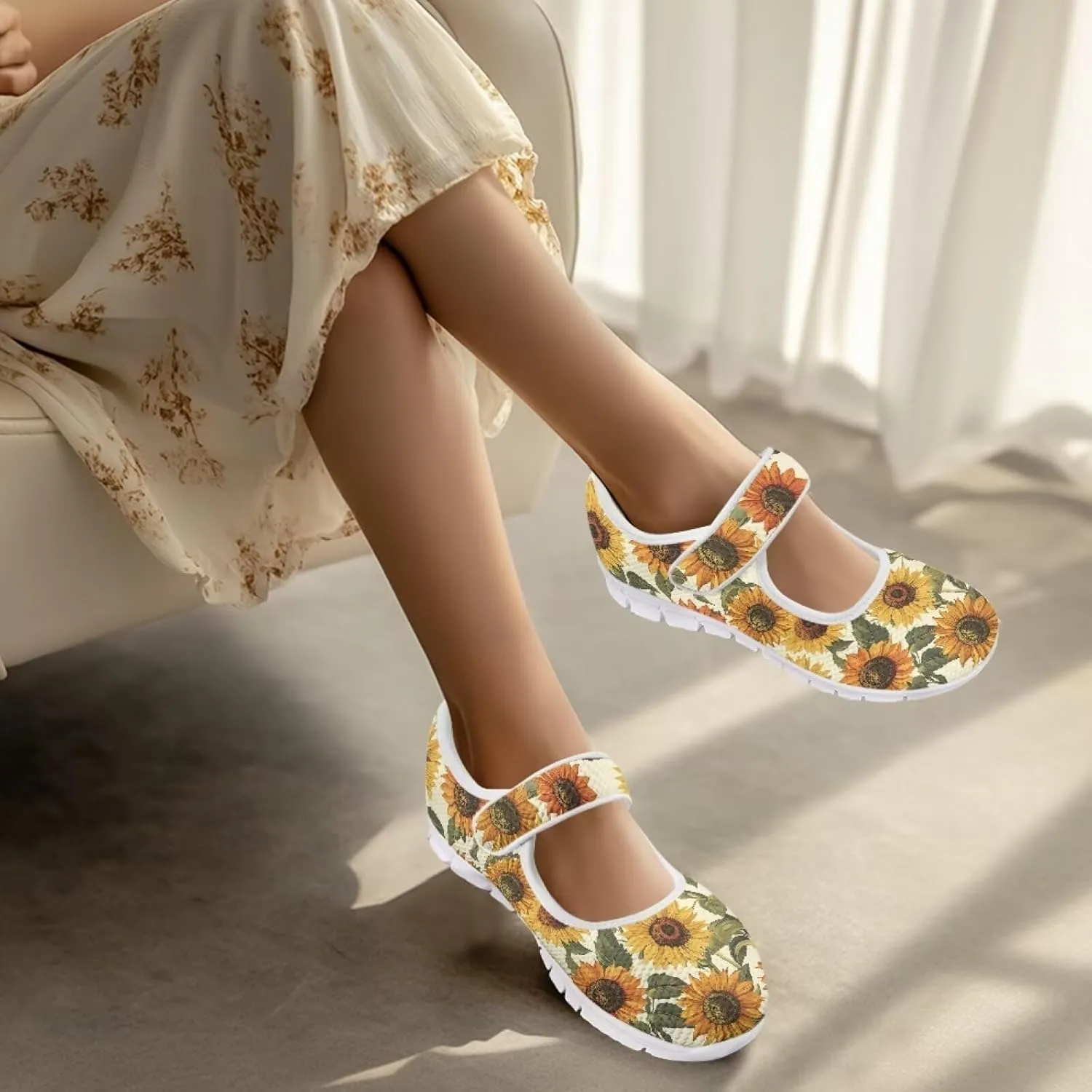 Coloranimal Mary Jane Flats Shoes for Women Casual Mary Jane Shoes Slip On Shoes Buckle Strap Round Toe Women's Flats Uniform Shoes Outdoor