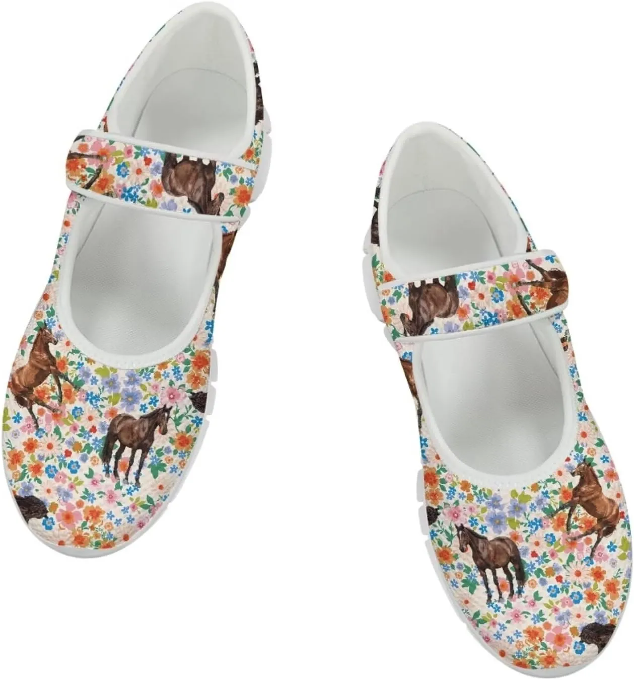Coloranimal Shoes for Women Dressy Casual Mary Jane Shoes Womens Flats Lightweight Buckle Strap Slip On Shoes Womens Casual Shoes White Sole