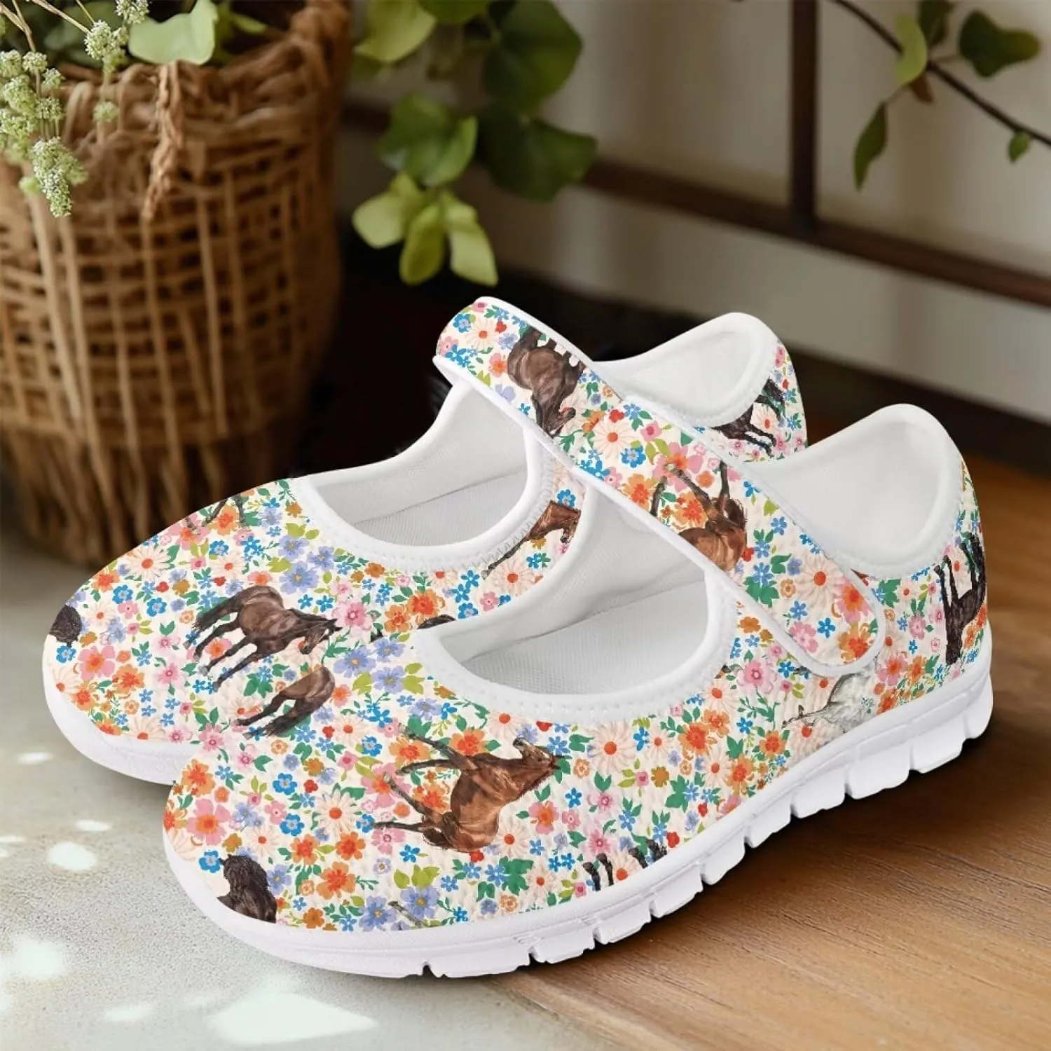 Coloranimal Shoes for Women Dressy Casual Mary Jane Shoes Womens Flats Lightweight Buckle Strap Slip On Shoes Womens Casual Shoes White Sole