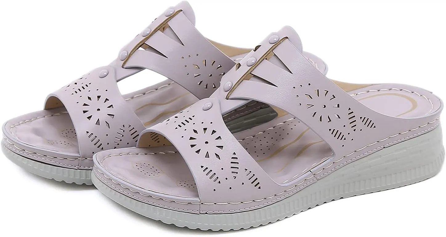 Comfy Fit Orthopedic Sandals for Women Summer Hollow Open Toe Slip On Casual Wedges Arch Support Walking Sandals Beach Shoes