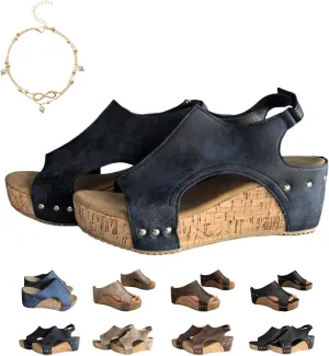 Cork Wedge Sandals for Women, Cork Platform Sandals, Thick Sole Comfy Leather Wedge Non-slip Summer Slippers