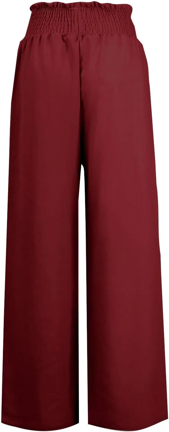 Cotton Linen Wide Leg Pants for Women Casual High Waisted Paperbag Dress Pants Flowy Beach Trousers with Pockets