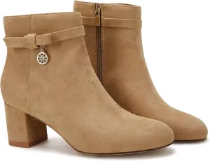 Coutgo Women's Ankle Boots Chunky Block Low Heel Vintage Tie Knot Booties Shoes with Side Zipper