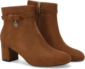 Coutgo Women's Ankle Boots Chunky Block Low Heel Vintage Tie Knot Booties Shoes with Side Zipper