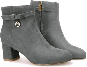 Coutgo Women's Ankle Boots Chunky Block Low Heel Vintage Tie Knot Booties Shoes with Side Zipper