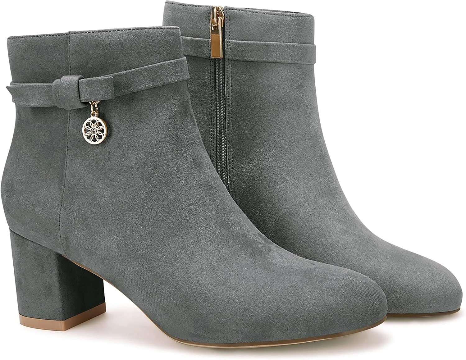 Coutgo Women's Ankle Boots Chunky Block Low Heel Vintage Tie Knot Booties Shoes with Side Zipper
