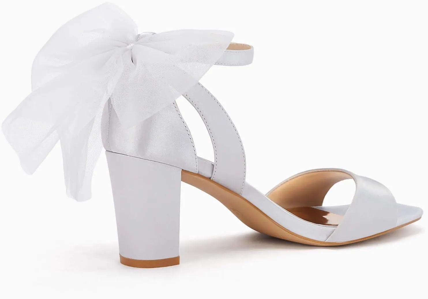 Coutgo Women's Bow Tie Heeled Sandals Chunky Heels One Strap Satin Ankle Buckle Dress Wedding Shoes