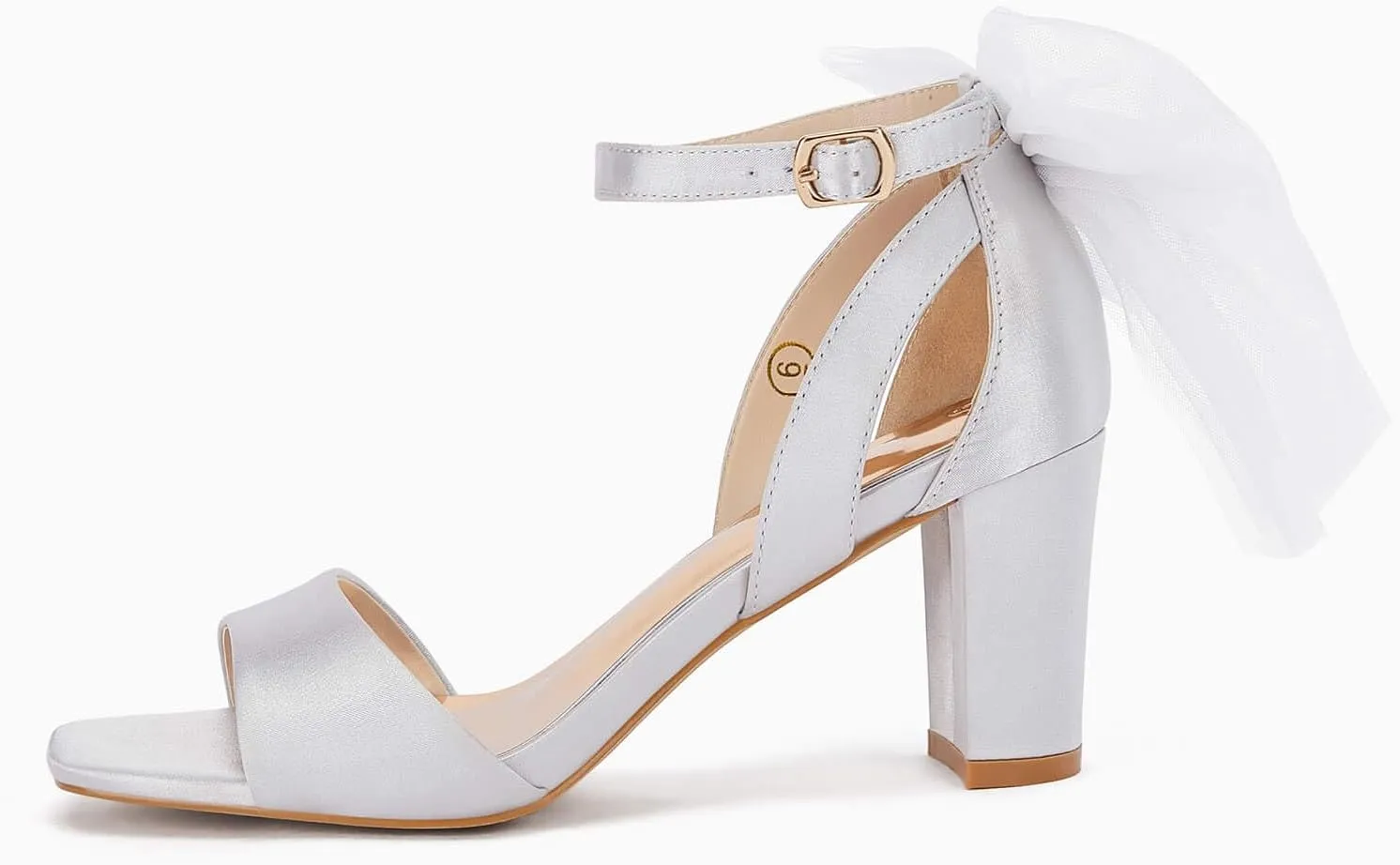 Coutgo Women's Bow Tie Heeled Sandals Chunky Heels One Strap Satin Ankle Buckle Dress Wedding Shoes