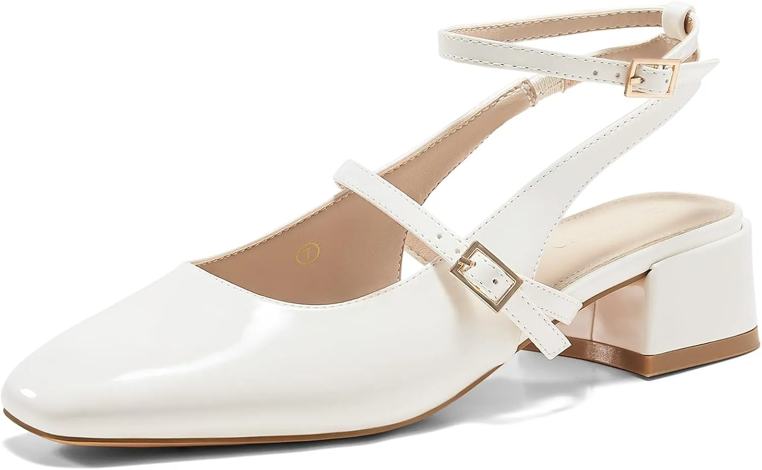 Coutgo Womens Mary Jane Chunky Low Heels Closed Square Toe Ankle Strap Pumps Wedding Party Dress Shoes