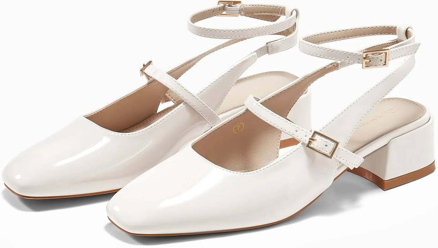 Coutgo Womens Mary Jane Chunky Low Heels Closed Square Toe Ankle Strap Pumps Wedding Party Dress Shoes