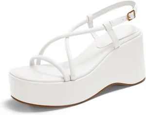 Coutgo Womens Platform Wedge Heels Sandals Slingback Open Toe Ankle Strap Summer Dress Shoes