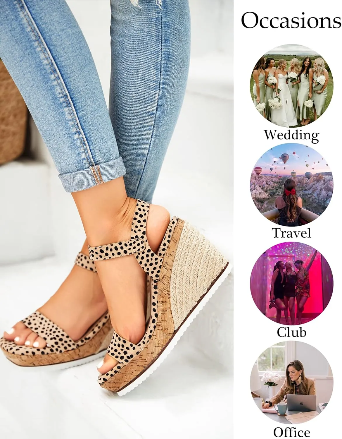 Coutgo Women's Wedge Platform Espadrille Sandals One Strap Open Toe Ankle Buckle Strap Casual Summer Shoes