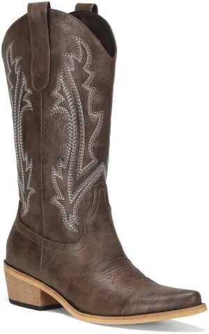 Cowboy Boots for Women Mid Calf Black Cowgirl Boots Square Toe Western Boots Womens Cowboy Boots Chunky Heel botas vaqueras para mujer