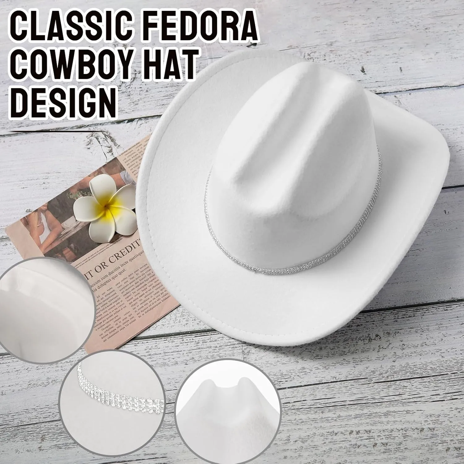 Cowboy Hat Rhinestone Cowgirl Boots Earrings Set Western Earring Felt Fedora Jazz Hat Rodeo Outfit for Women Size M
