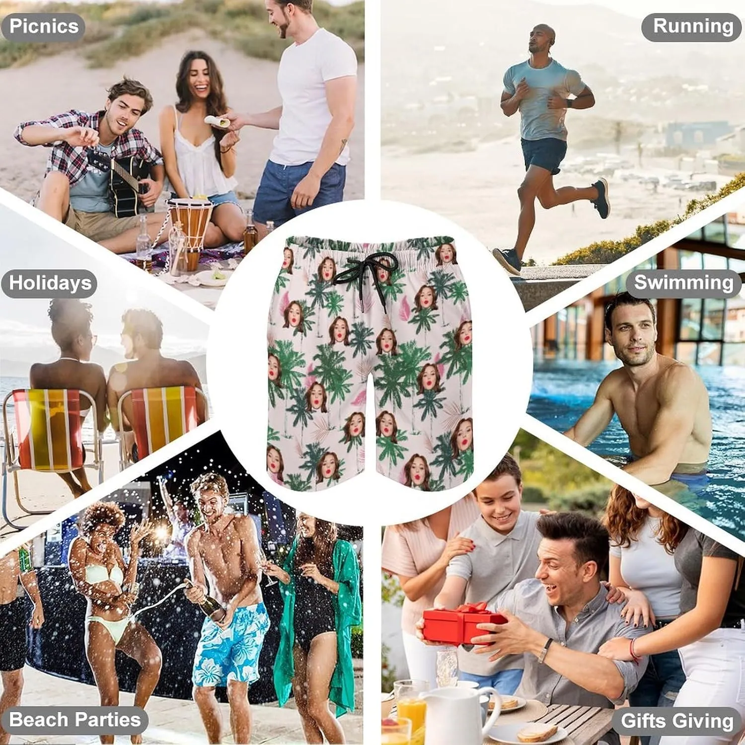 Custom Face Couple Matching Swimwear Personalized Bikini Set Swim Shorts High Waisted Bikini Swimsuit Bathing Suit for Gift