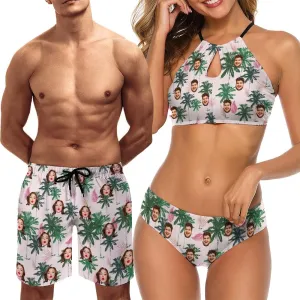 Custom Face Couple Matching Swimwear Personalized Bikini Set Swim Shorts High Waisted Bikini Swimsuit Bathing Suit for Gift