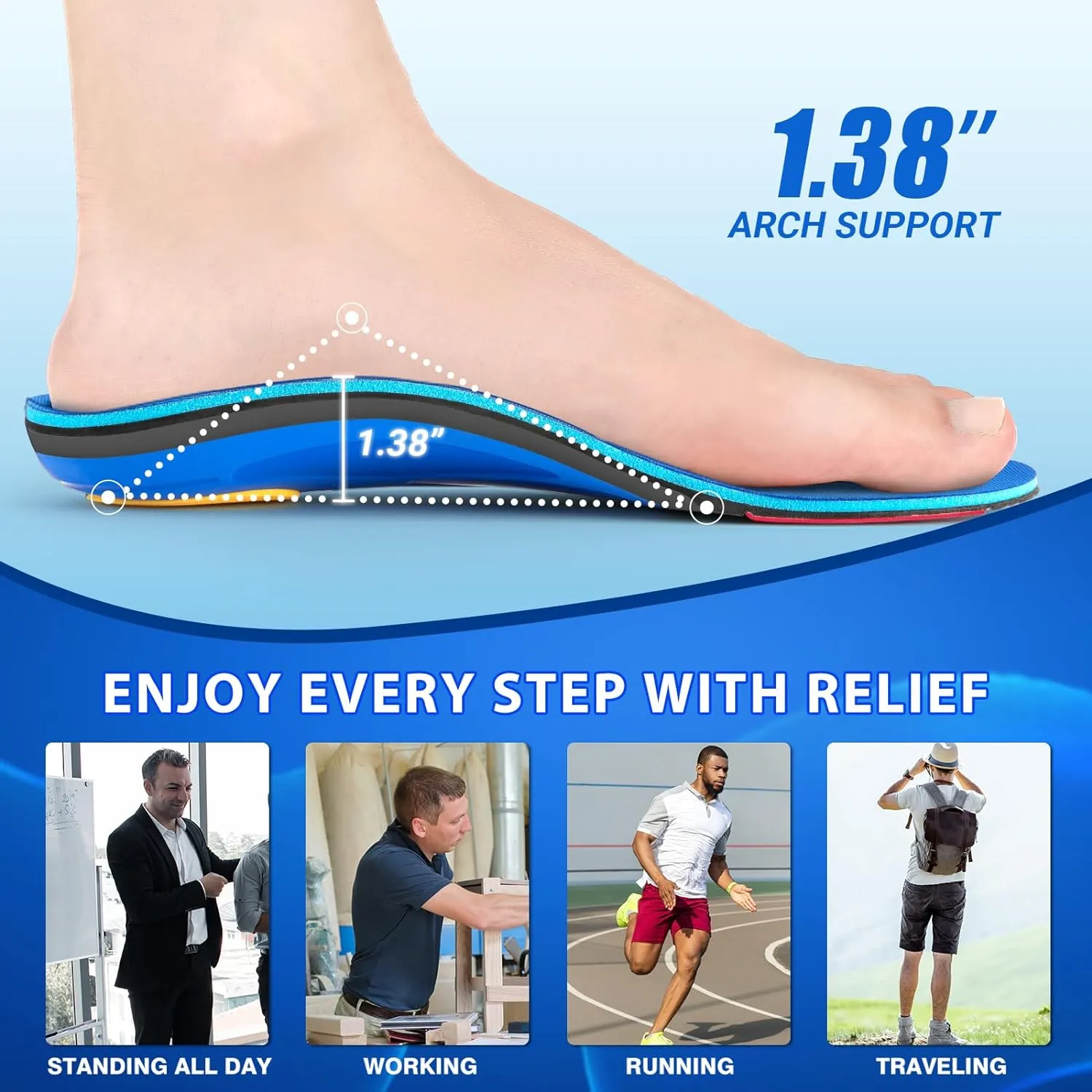DACAT Plantar Fasciitis Insoles for Women & Men- High Arch Support Shoe Inserts for Heel Pain,Heavy Duty Foot Pain Orthotics Insoles for Flat Feet, Pronation, Work Boot Insoles for Standing All Day