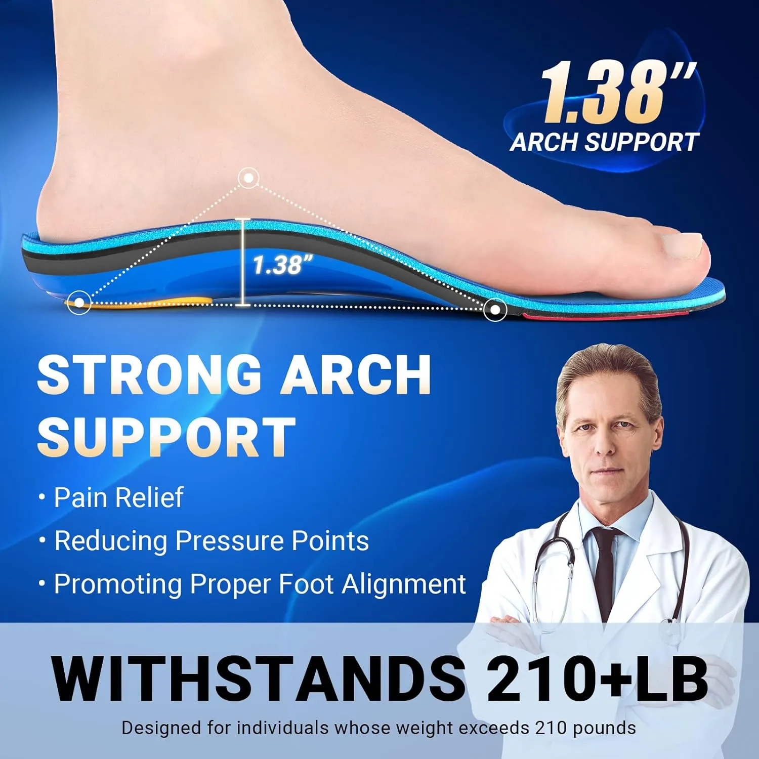 DACAT Plantar Fasciitis Insoles for Women & Men- High Arch Support Shoe Inserts for Heel Pain,Heavy Duty Foot Pain Orthotics Insoles for Flat Feet, Pronation, Work Boot Insoles for Standing All Day