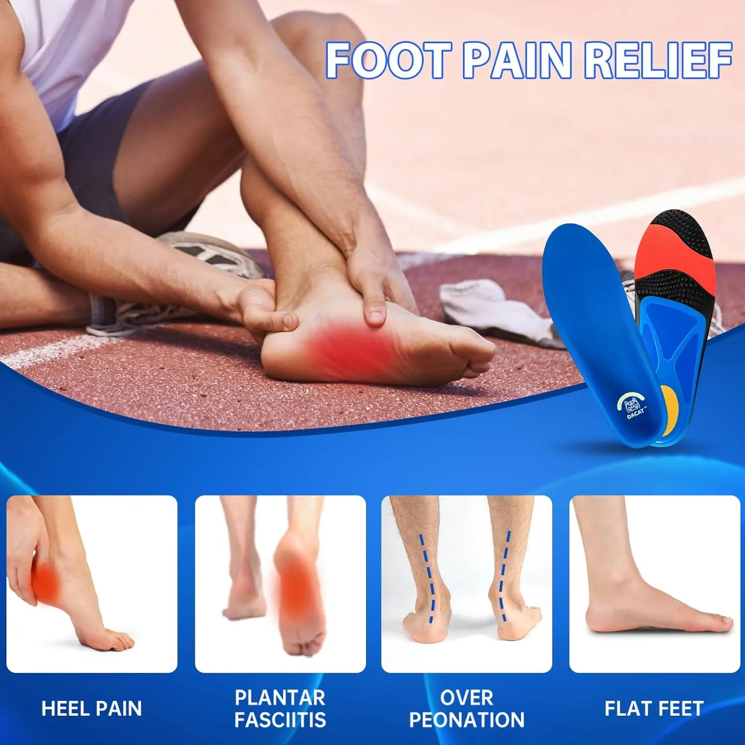 DACAT Plantar Fasciitis Insoles for Women & Men- High Arch Support Shoe Inserts for Heel Pain,Heavy Duty Foot Pain Orthotics Insoles for Flat Feet, Pronation, Work Boot Insoles for Standing All Day