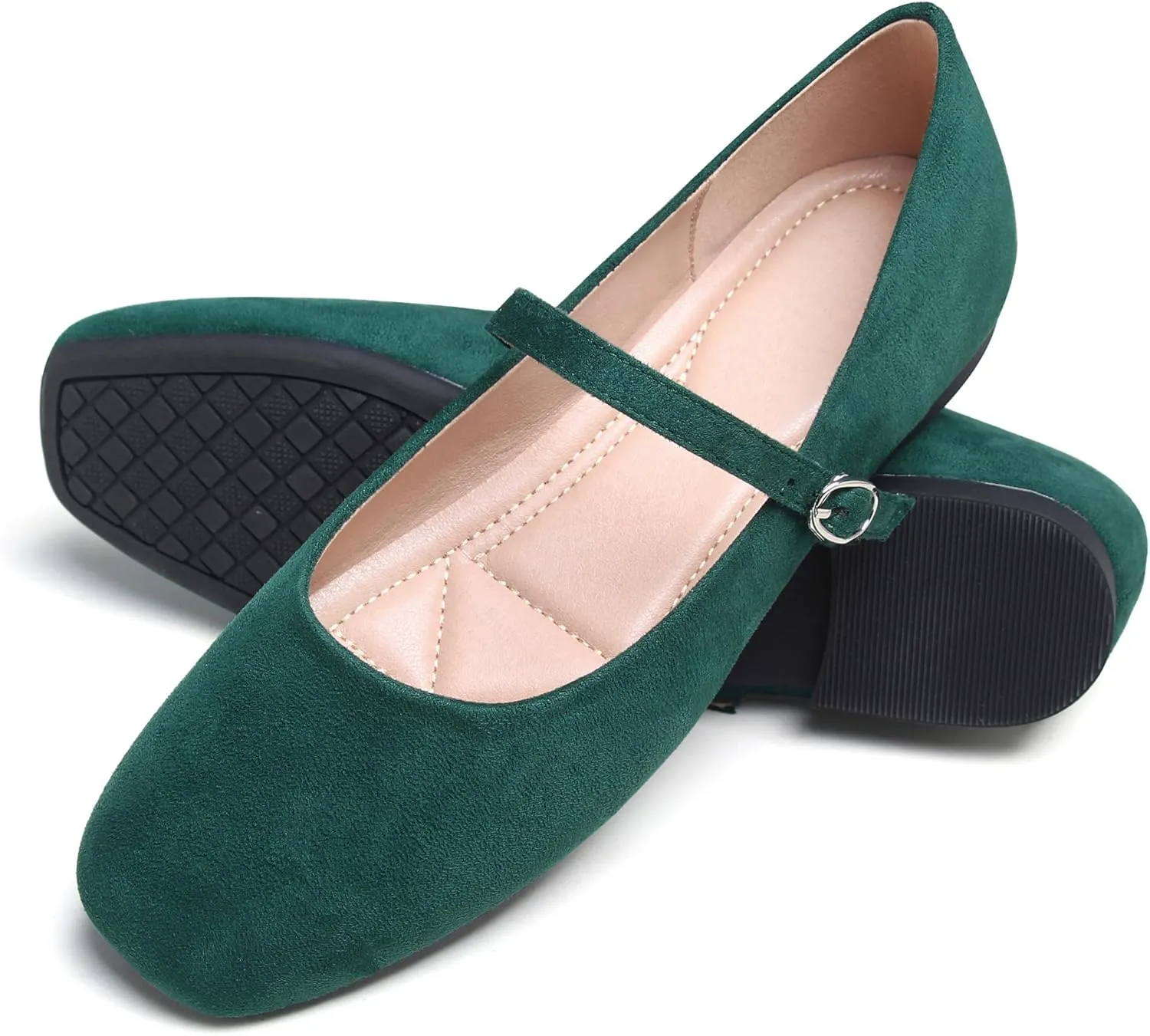 Dear Time Women's Comfortable Mary Jane Flats Soft Flats Square Toe Casual Ballet Flats with Ankle Strap