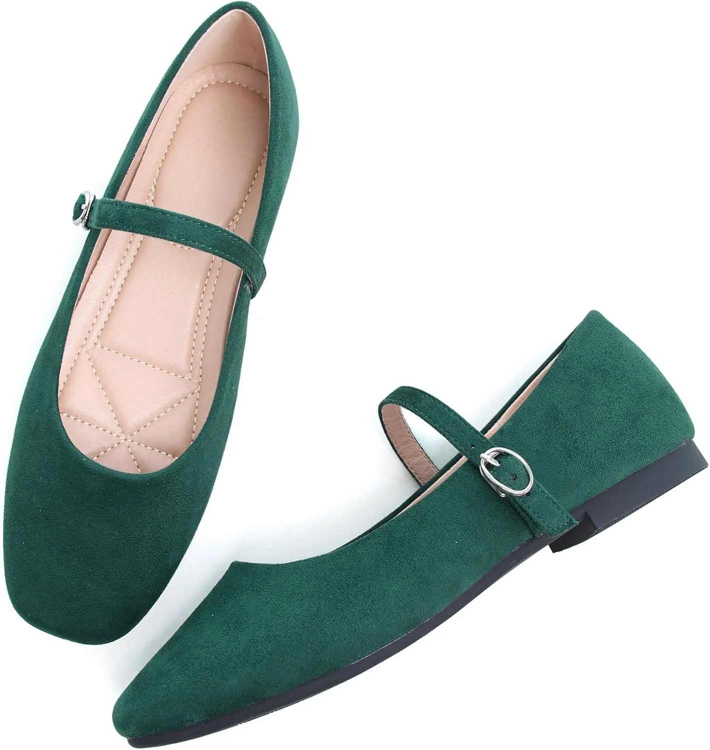 Dear Time Women's Comfortable Mary Jane Flats Soft Flats Square Toe Casual Ballet Flats with Ankle Strap