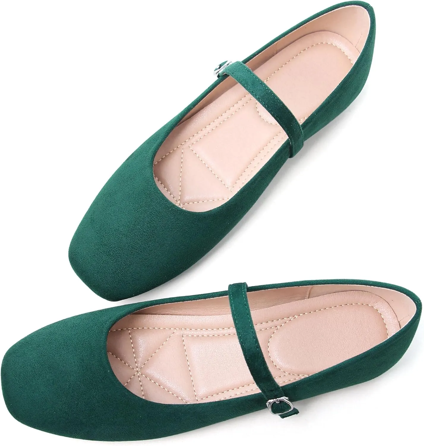 Dear Time Women's Comfortable Mary Jane Flats Soft Flats Square Toe Casual Ballet Flats with Ankle Strap