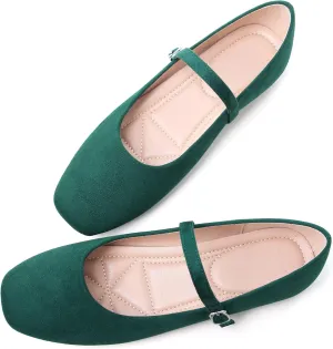 Dear Time Women's Comfortable Mary Jane Flats Soft Flats Square Toe Casual Ballet Flats with Ankle Strap