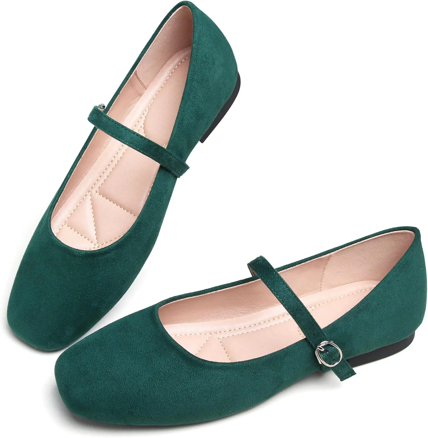 Dear Time Women's Comfortable Mary Jane Flats Soft Flats Square Toe Casual Ballet Flats with Ankle Strap