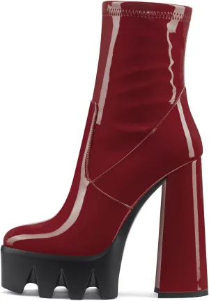 DearOnly Women Chunky Block High Heel Platform Pointed Toe Ankle Boots Short Bootie Zipper Slip-on Classic Wedding Party 5.5 Inches Heels Boots