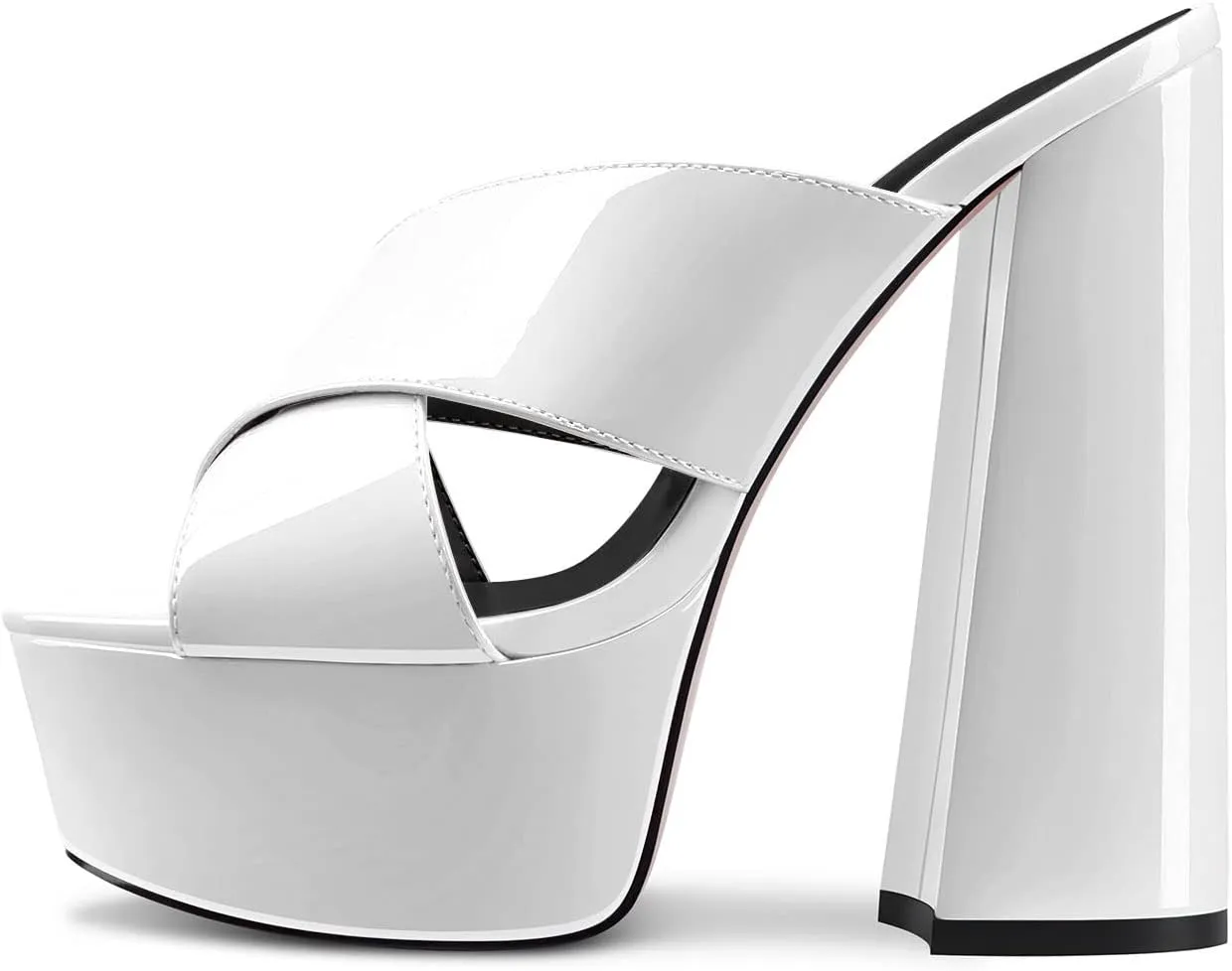 DearOnly Women Chunky Block High Platform Heel Peep Open Toe Sandals Cross-Strap Slip-on Dress 5.9 Inches Heels