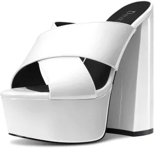 DearOnly Women Chunky Block High Platform Heel Peep Open Toe Sandals Cross-Strap Slip-on Dress 5.9 Inches Heels