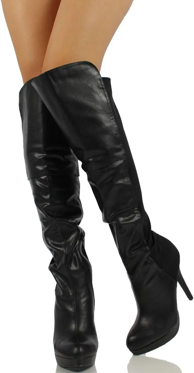 Delicious Women's Venga Faux Leather Over The Knee High Heel Boots
