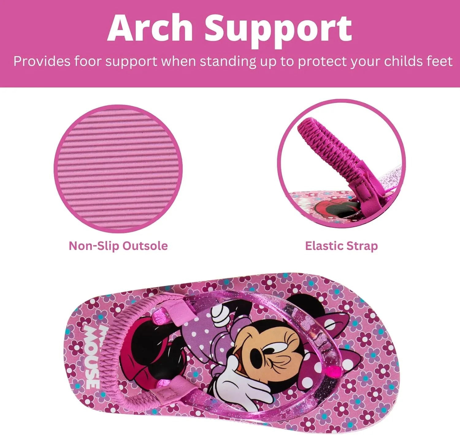 Disney Girls Boys Character Flip Flops Sandals Kids Water Shoes - Minnie Mickey Moana Toy Story Frozen Cars Encanto Princess Thong Beach Slides Slip On Quick Dry (Toddler-Little Kid)