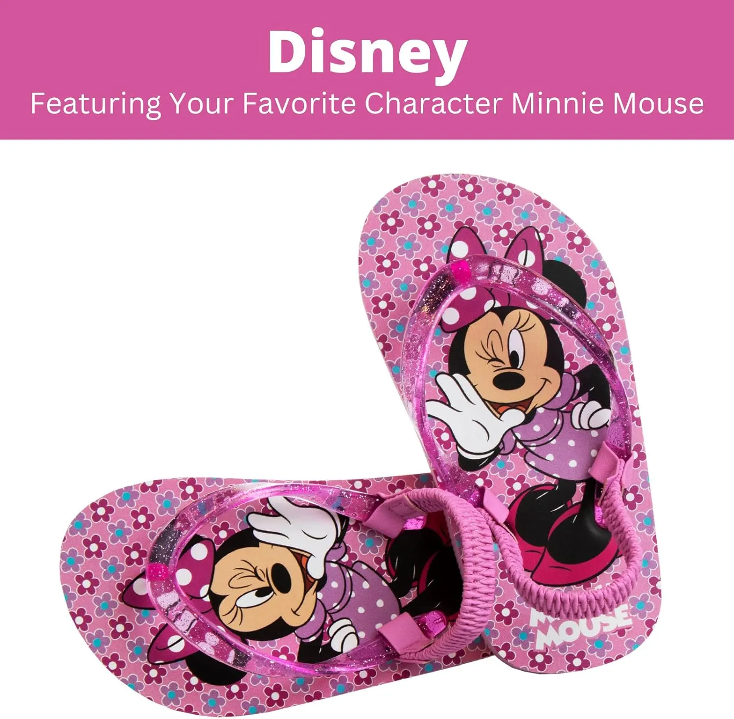 Disney Girls Boys Character Flip Flops Sandals Kids Water Shoes - Minnie Mickey Moana Toy Story Frozen Cars Encanto Princess Thong Beach Slides Slip On Quick Dry (Toddler-Little Kid)