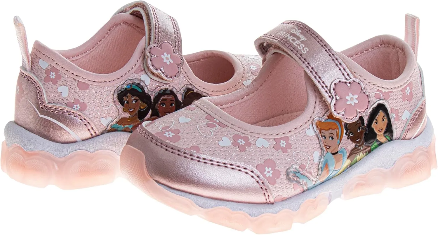 Disney Princess and Minnie Mary Jane Sandals for Girls - Strap Floral Shoes Light-Up Sneakers for Girls - Size Toddler to Little Kids