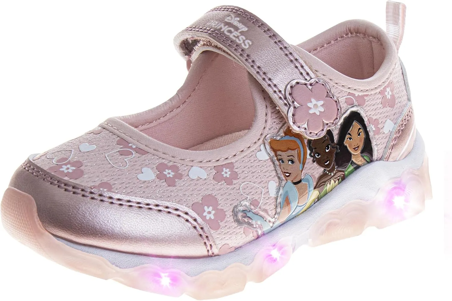 Disney Princess and Minnie Mary Jane Sandals for Girls - Strap Floral Shoes Light-Up Sneakers for Girls - Size Toddler to Little Kids
