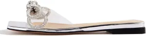 Divanne Slide Sandals for Women, Rhinestone Sandal Flats Bow Slippers Comfort Dressy Flat Slides