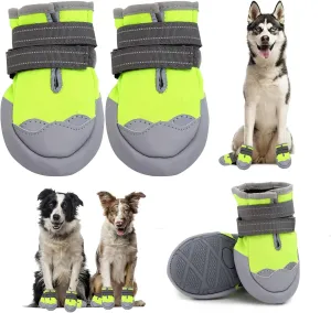 Dog Boots, Medium and Large Dog Boots and paw Guards, Suitable for Snowy Winter Days, hot Summer Roads, Waterproof in The rain, Outdoor Walks, Indoor Hard Surface Anti-Slip Shoes 4 Pieces