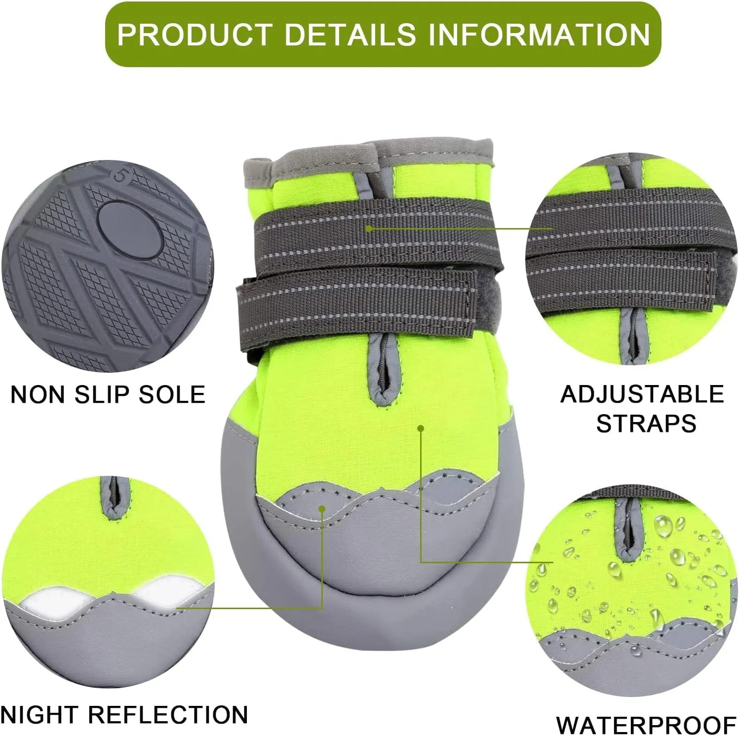 Dog Boots, Medium and Large Dog Boots and paw Guards, Suitable for Snowy Winter Days, hot Summer Roads, Waterproof in The rain, Outdoor Walks, Indoor Hard Surface Anti-Slip Shoes 4 Pieces