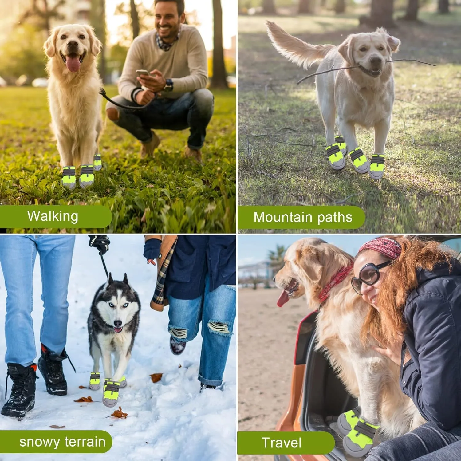 Dog Boots, Medium and Large Dog Boots and paw Guards, Suitable for Snowy Winter Days, hot Summer Roads, Waterproof in The rain, Outdoor Walks, Indoor Hard Surface Anti-Slip Shoes 4 Pieces