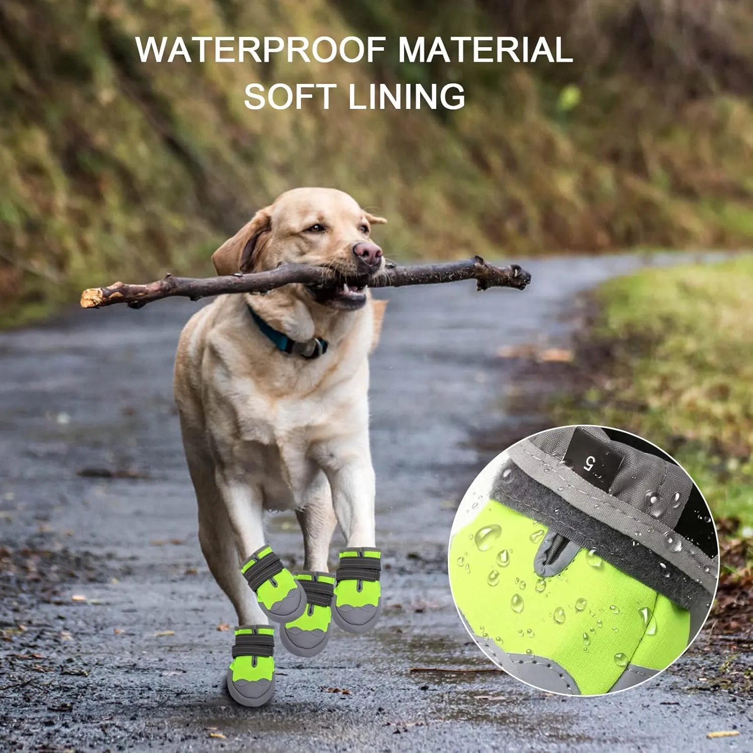 Dog Boots, Medium and Large Dog Boots and paw Guards, Suitable for Snowy Winter Days, hot Summer Roads, Waterproof in The rain, Outdoor Walks, Indoor Hard Surface Anti-Slip Shoes 4 Pieces