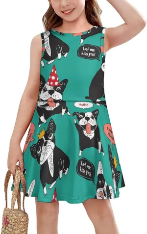 Dog French Bulldog Happy AnimalsGirls Summer Casual Sleeveless Dress160CM
