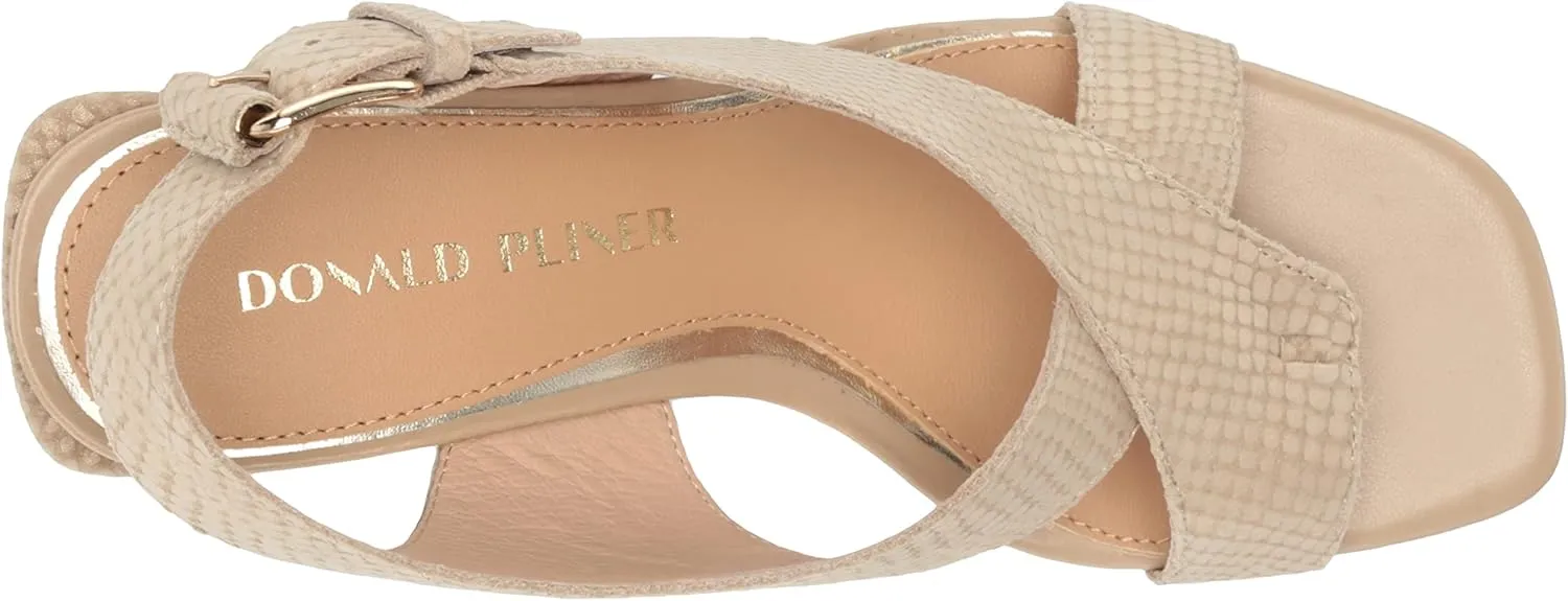 Donald J Pliner Women's Pasha Vintage Metallic Leather Block Heeled, Comfortable Sandals, Chunky Heels