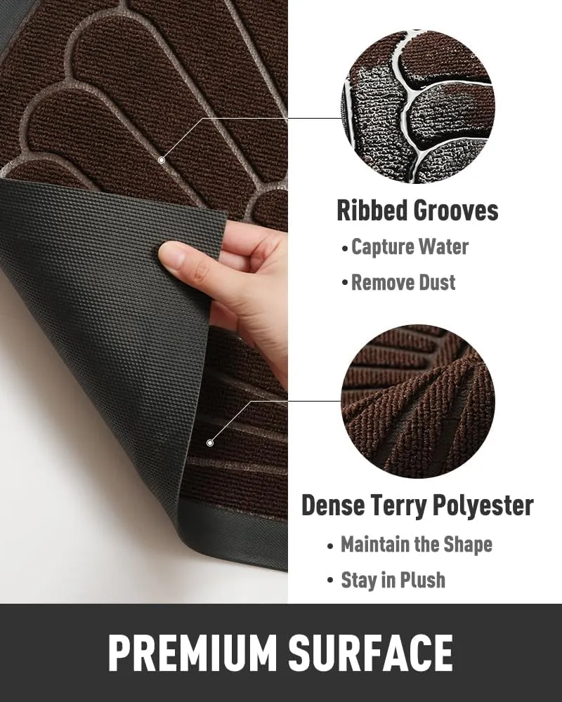 Door Mat Outdoor Indoor Entrance Doormat-Semicircular Durable Rubber Non Slip Front Door Mat for Outside Inside Entry Entryway Dirt Trapper Welcome Mat for Muddy Paws and Shoes-Brown 17”x30”