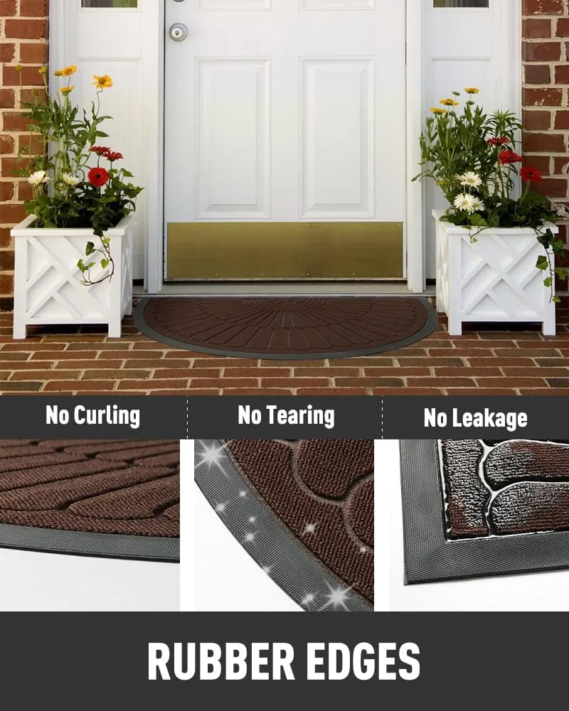 Door Mat Outdoor Indoor Entrance Doormat-Semicircular Durable Rubber Non Slip Front Door Mat for Outside Inside Entry Entryway Dirt Trapper Welcome Mat for Muddy Paws and Shoes-Brown 17”x30”