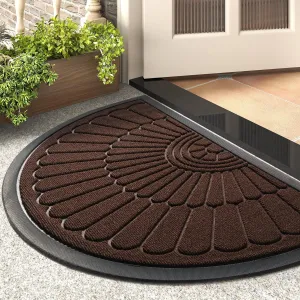 Door Mat Outdoor Indoor Entrance Doormat-Semicircular Durable Rubber Non Slip Front Door Mat for Outside Inside Entry Entryway Dirt Trapper Welcome Mat for Muddy Paws and Shoes-Brown 17”x30”