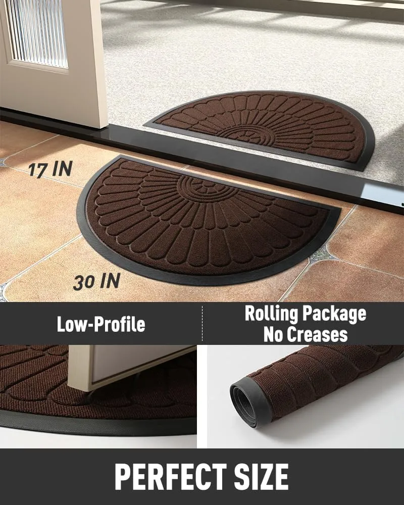 Door Mat Outdoor Indoor Entrance Doormat-Semicircular Durable Rubber Non Slip Front Door Mat for Outside Inside Entry Entryway Dirt Trapper Welcome Mat for Muddy Paws and Shoes-Brown 17”x30”