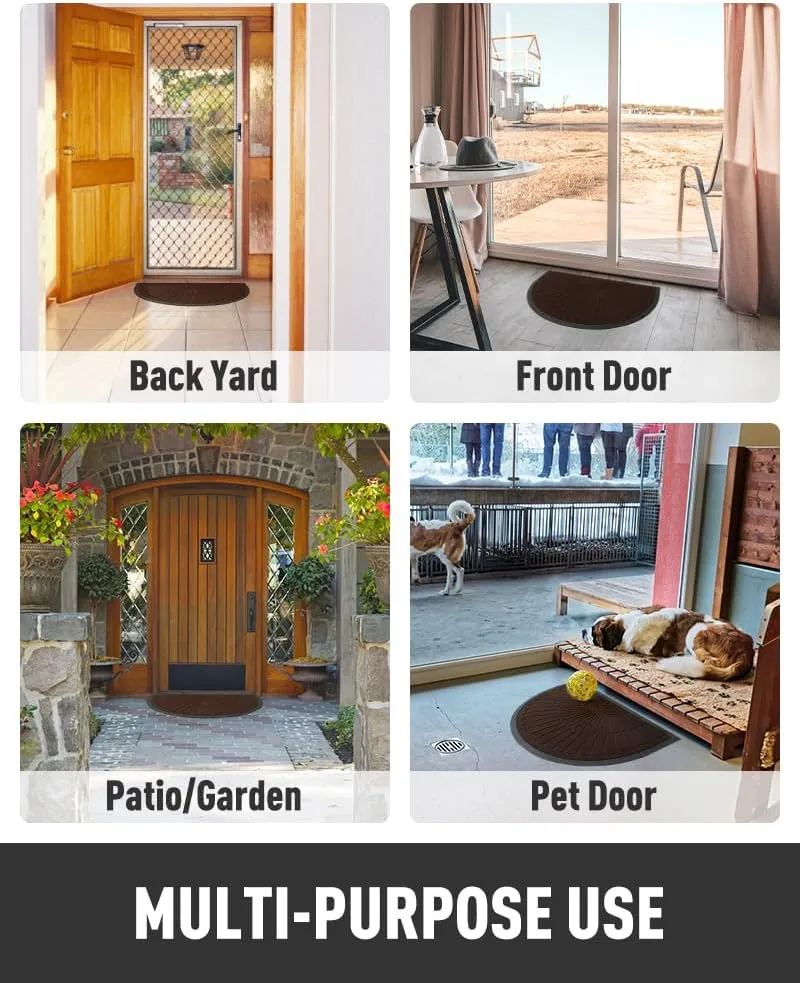 Door Mat Outdoor Indoor Entrance Doormat-Semicircular Durable Rubber Non Slip Front Door Mat for Outside Inside Entry Entryway Dirt Trapper Welcome Mat for Muddy Paws and Shoes-Brown 17”x30”