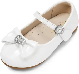 DREAM PAIRS Girls Mary Jane Dress Shoes for Toddler Heart Rhinestone Front Bow Ballerina Flat (Toddler/Little Kid)